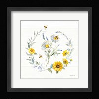 Bees and Blooms Flowers II with Wreath Framed Print