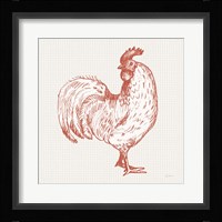 Cottage Rooster III Red Framed Print