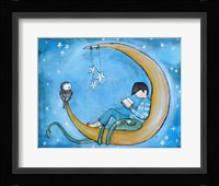Boy Reading On Moon Fine Art Print