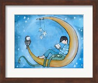 Boy Reading On Moon Fine Art Print