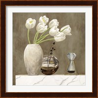 Floral Setting on White Marble I Fine Art Print