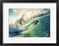 Surfing at Sunset, Australia Framed Print