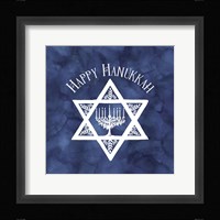Festival of Lights Blue III-Happy Hanukkah Framed Print