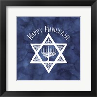 Festival of Lights Blue III-Happy Hanukkah Framed Print