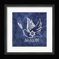 Festival of Lights Blue V-Shalom Dove Framed Print