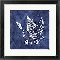 Festival of Lights Blue V-Shalom Dove Framed Print