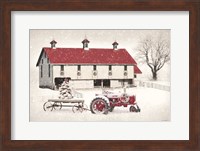 Red and White Christmas Barn Fine Art Print