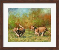 Lion Cubs Running Fine Art Print