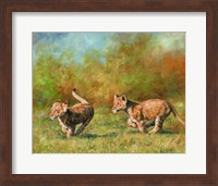 Lion Cubs Running Fine Art Print