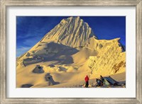 Mountaineers Camping on Alpamayo Mountain at Sunrise, Peru Fine Art Print