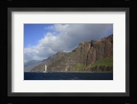 Sailboat Along the Na Pali Coast, Kauai, Hawaii Fine Art Print