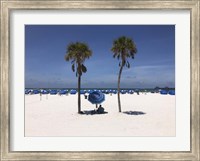 Umbrella, Chairs and Palm Trees on Clearwater Beach, Florida Fine Art Print