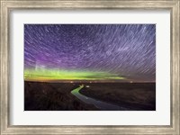 Circumpolar Star Trails and Aurora Over the Red Deer River, Alberta Fine Art Print
