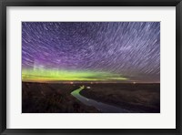 Circumpolar Star Trails and Aurora Over the Red Deer River, Alberta Fine Art Print