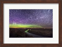 Circumpolar Star Trails and Aurora Over the Red Deer River, Alberta Fine Art Print