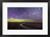 Circumpolar Star Trails and Aurora Over the Red Deer River, Alberta Fine Art Print