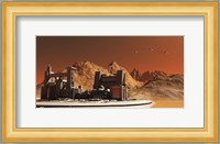 Spacecraft Fly Near An Installation Habitat On the Planet Mars in the Future Fine Art Print