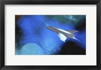 A Spaceship Voyages To the Outer Solar System Between Saturn and One of Its Moons Fine Art Print