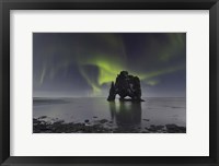 Northern Lights Over Hvitserkur, a Spectacular Rock Formation in Iceland Fine Art Print