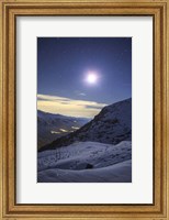 Moon Above the Snow-Covered Alborz Mountain Range in Iran Fine Art Print