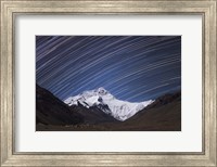 Star Trails Above the Highest Peak and Sheer North Face of the Himalayan Mountains Fine Art Print