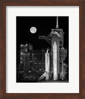 Space Shuttle Discovery Sits Atop the Launch Pad With a Full Moon in Background Fine Art Print