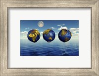 Three Views of the Earth, Showing Different Continents Fine Art Print
