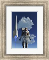 A Human Astronaut in Front of a Rocketship Taking Off Fine Art Print
