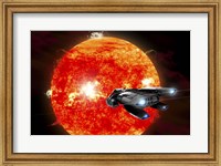 An Ion Drive Powered Exploration Spaceship Approaches a Violent, New Red Star Fine Art Print