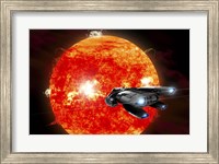 An Ion Drive Powered Exploration Spaceship Approaches a Violent, New Red Star Fine Art Print
