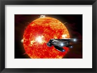 An Ion Drive Powered Exploration Spaceship Approaches a Violent, New Red Star Fine Art Print