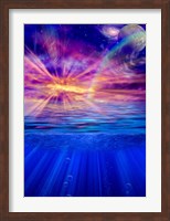 Vivid Sky With Moon and Galaxy Over a Calm Water Surface Fine Art Print