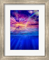 Vivid Sky With Moon and Galaxy Over a Calm Water Surface Fine Art Print