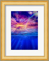 Vivid Sky With Moon and Galaxy Over a Calm Water Surface Fine Art Print