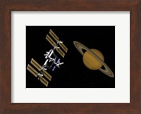 The International Space Station Transits Near Saturn Fine Art Print