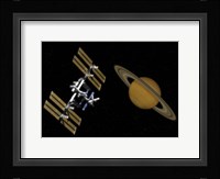 The International Space Station Transits Near Saturn Fine Art Print