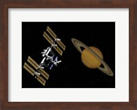 The International Space Station Transits Near Saturn Fine Art Print