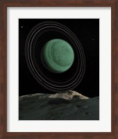 Uranus Is Seen Above the Skies of a Passing Asteroid Fine Art Print