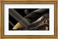 A Passing Comet Makes a Close Flypast of Saturn and Two of Its Moons Fine Art Print