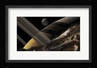 A Passing Comet Makes a Close Flypast of Saturn and Two of Its Moons Framed Print