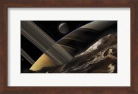 A Passing Comet Makes a Close Flypast of Saturn and Two of Its Moons Fine Art Print