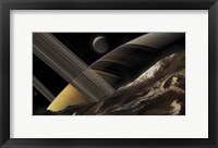 A Passing Comet Makes a Close Flypast of Saturn and Two of Its Moons Framed Print