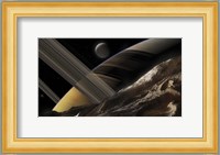 A Passing Comet Makes a Close Flypast of Saturn and Two of Its Moons Fine Art Print