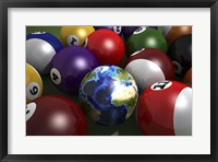 Pool Table With Balls and One of Them As Planet Earth Fine Art Print