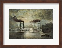 Steamships Baltic and Diana, in a neck-to-neck race on the river Fine Art Print