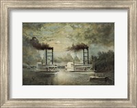 Steamships Baltic and Diana, in a neck-to-neck race on the river Fine Art Print