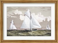 The America Cup sloop yachts Mischief and Atalanta engaged in a race, circa 1881 Fine Art Print
