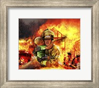 Fireman saving a Boy from a Burning Building Fine Art Print