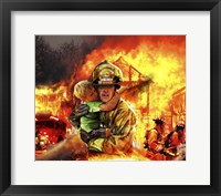 Fireman saving a Boy from a Burning Building Fine Art Print