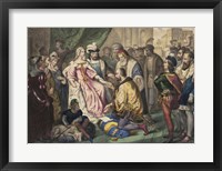 Christopher Columbus kneeling in front of Queen Isabella I Fine Art Print